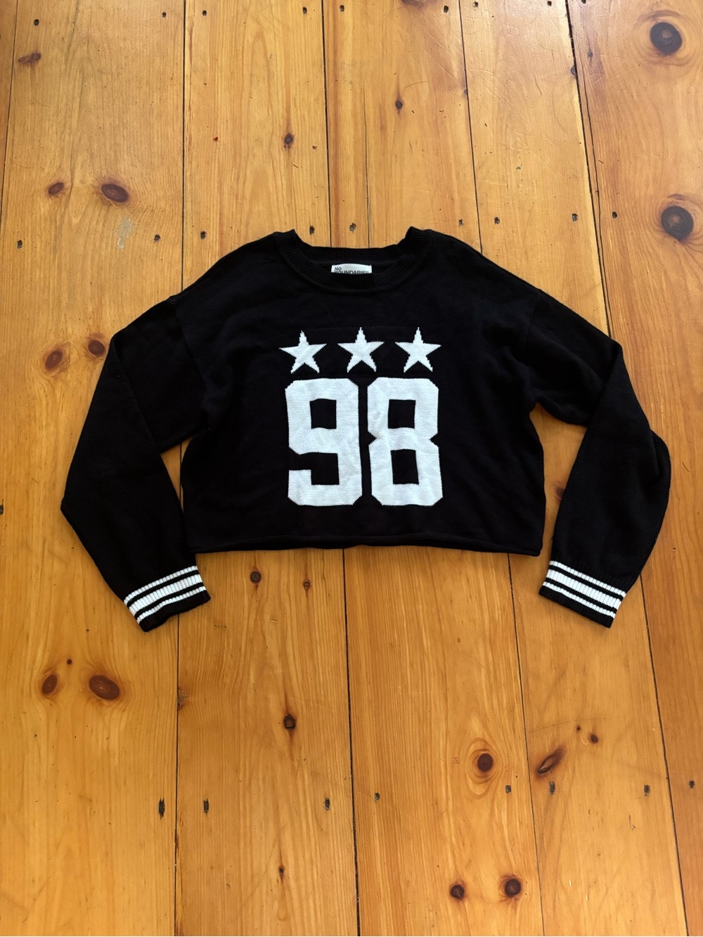 No Boundaries 98 Cropped Knit Sweater Black Womens Juniors Large
